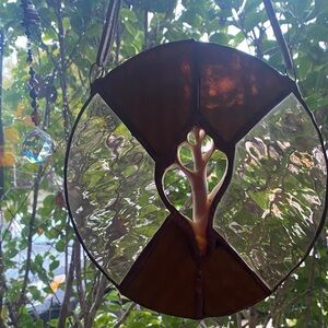 Vtg Stained Glass Suncatcher with Shell